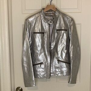 Chicos Silver Leather Jacket